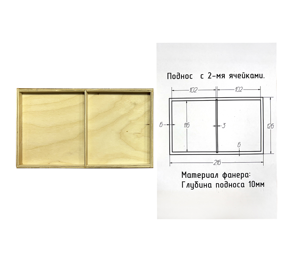 Поднос с 2-мя ячейками 21,6х12,6 см