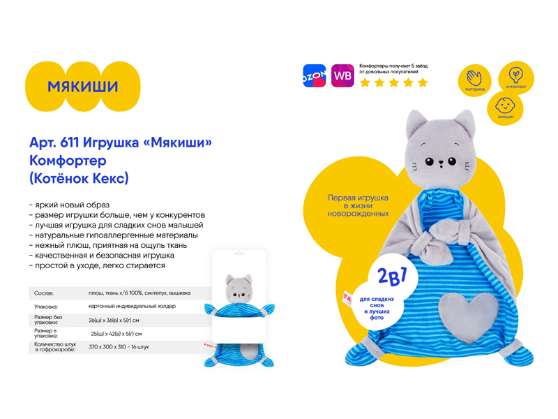 Игрушка "Мякиши" комфортер "Котёнок Кекс"