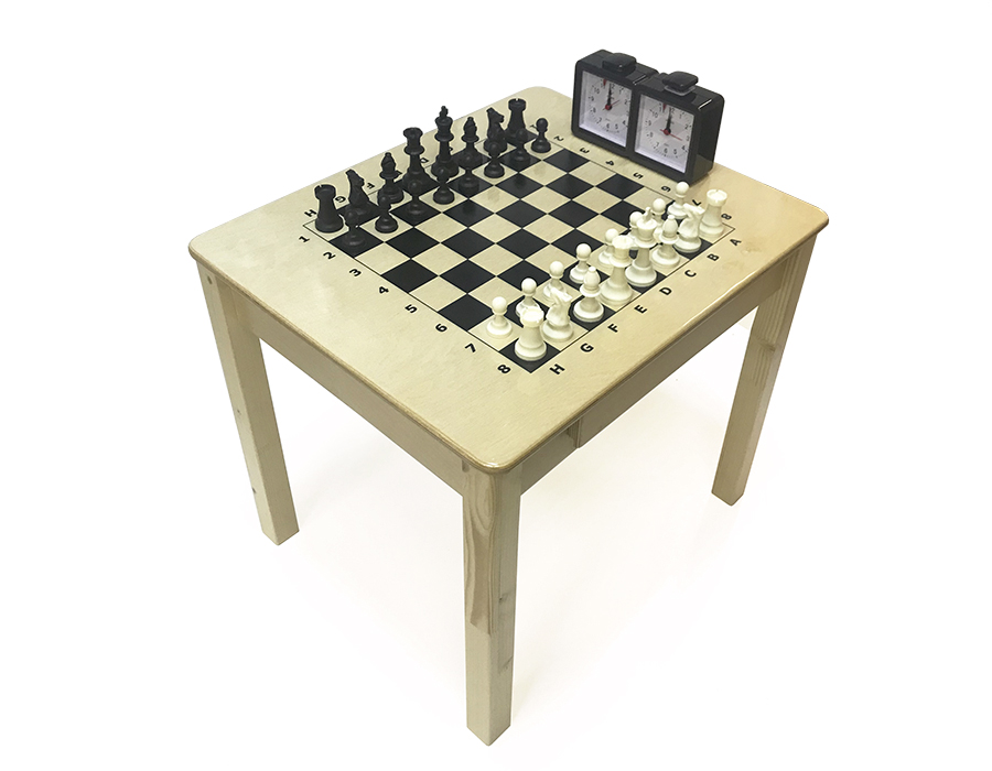 Комплект "Шахматный 1": стол, шахматы, шашки, часы